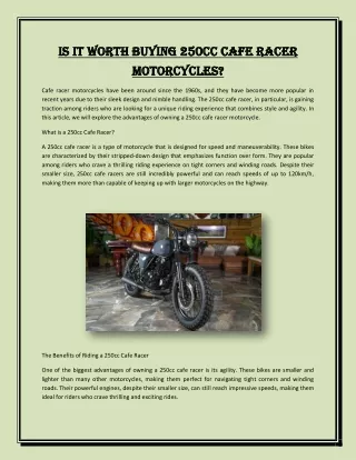 Is It Worth Buying 250cc Cafe Racer Motorcycles?