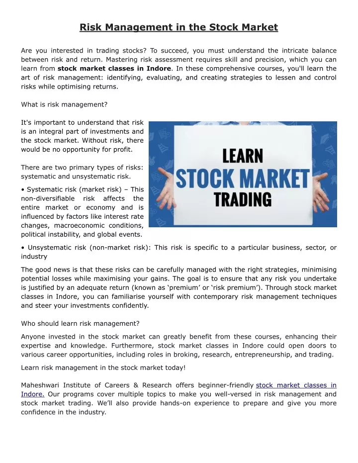 risk management in the stock market
