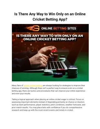 Is There Any Way to Win Only on an Online Cricket Betting App