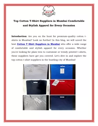 Top Cotton T Shirt Suppliers in Mumbai Comfortable and Stylish Apparel for Every Occasion