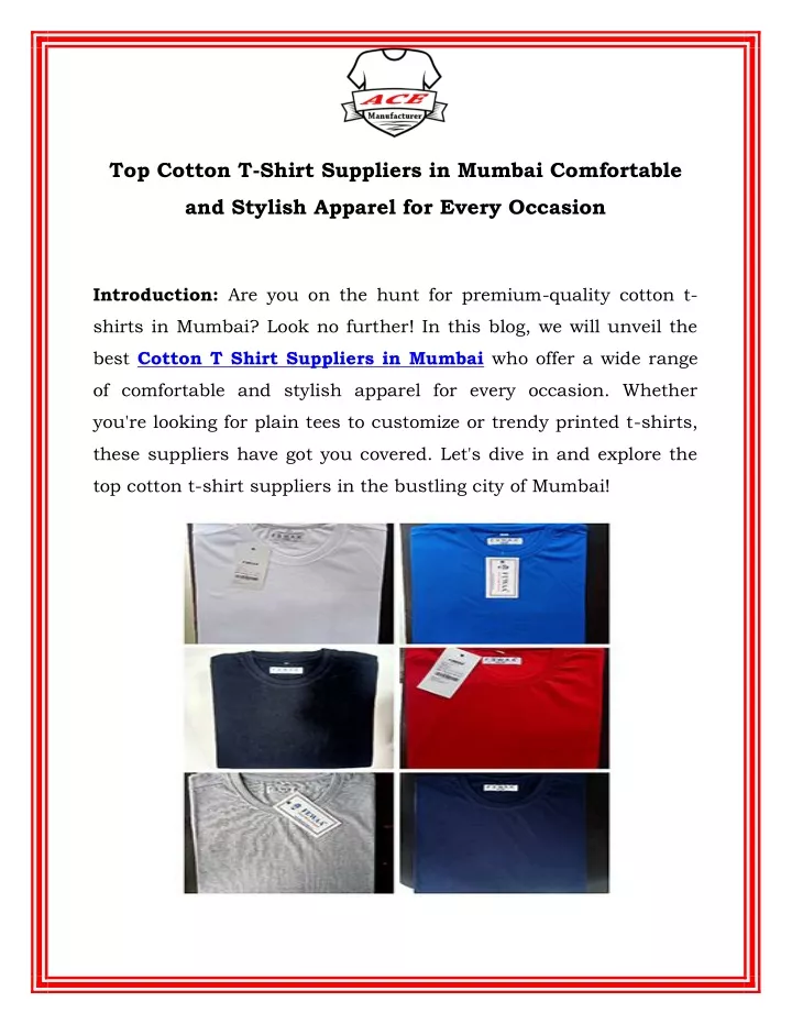 top cotton t shirt suppliers in mumbai comfortable