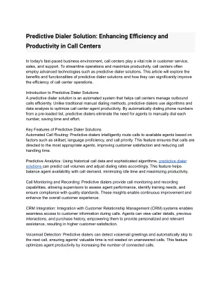 Predictive Dialer Solution-Enhancing Efficiency and Productivity in Call Centers