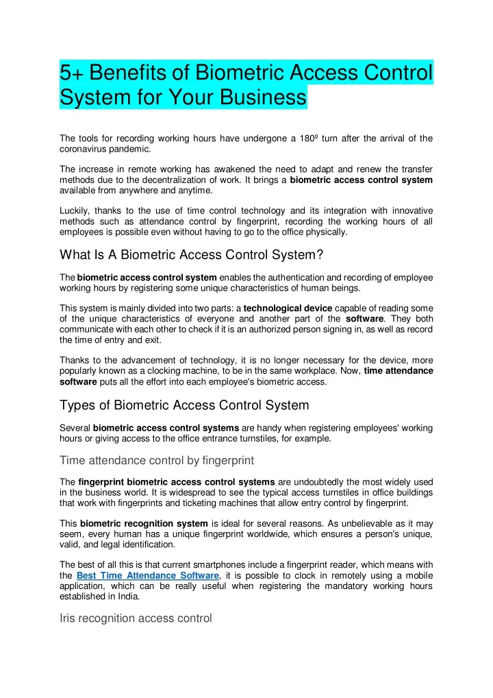 5 benefits of biometric access control system