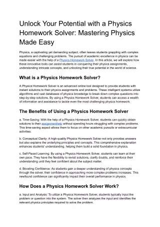 Unlock Your Potential with a Physics Homework Solver_ Mastering Physics Made Easy
