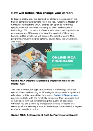 How will Online MCA change your career