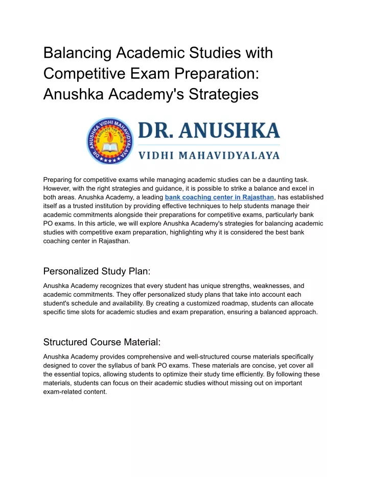 balancing academic studies with competitive exam