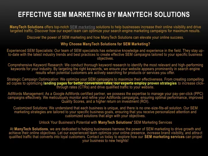 effective sem marketing by manytech solutions