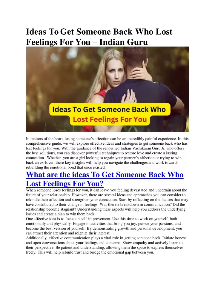 ideas to get someone back who lost feelings for you indian guru