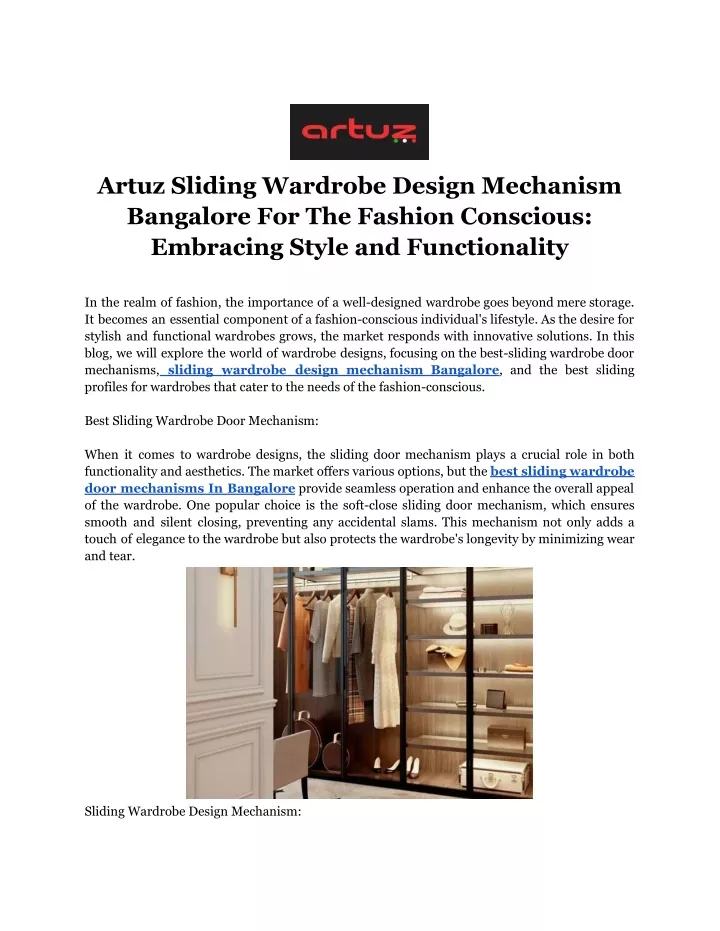 artuz sliding wardrobe design mechanism bangalore