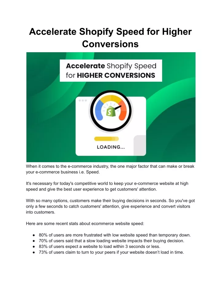 accelerate shopify speed for higher conversions