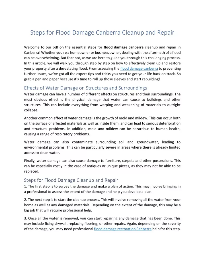 steps for flood damage canberra cleanup and repair