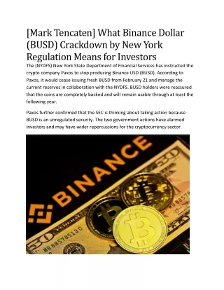 Mark Tencaten - What Binance Dollar (BUSD) Crackdown by New York Regulation Means for Investors