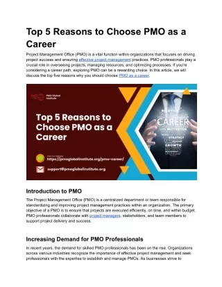 Top 5 Reasons to Choose PMO as a Career