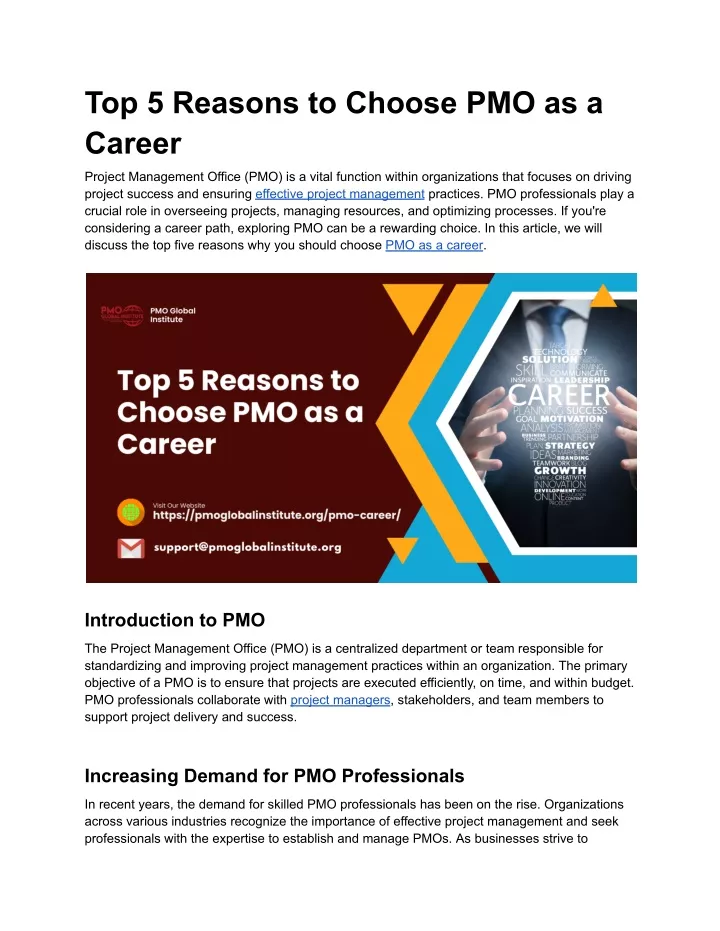 top 5 reasons to choose pmo as a career