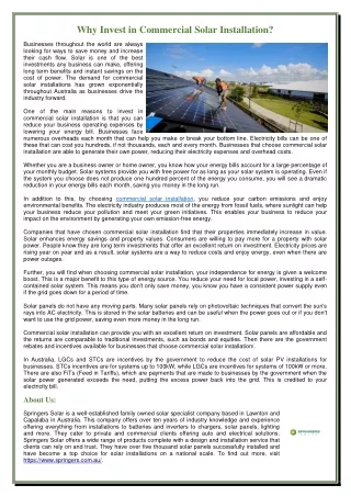 why invest in commercial solar installation