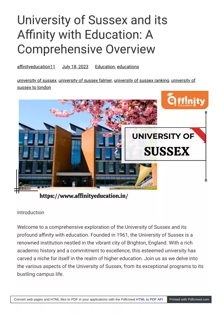 university of sussex and its affinity with