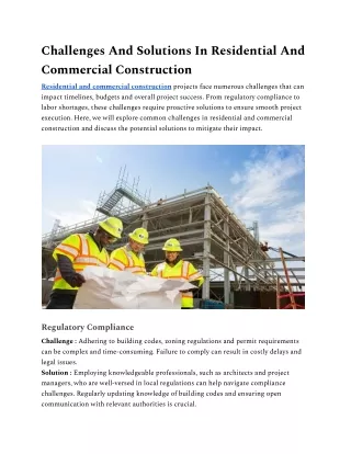 Challenges And Solutions In Residential And Commercial Construction