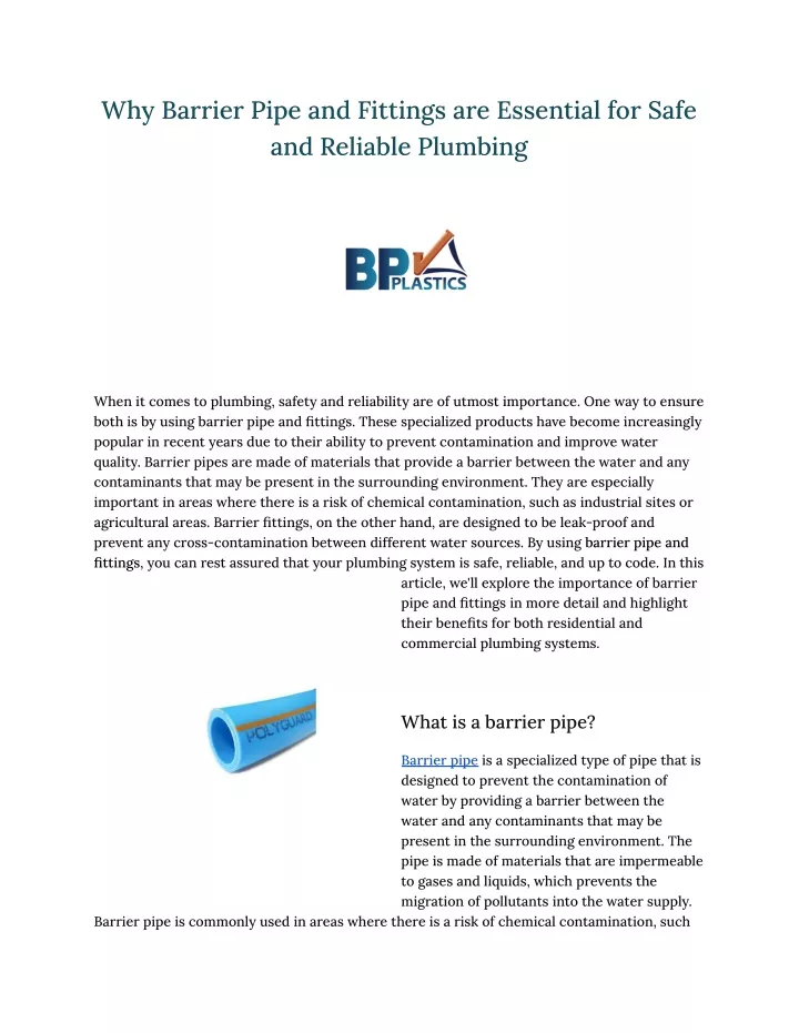 why barrier pipe and fittings are essential