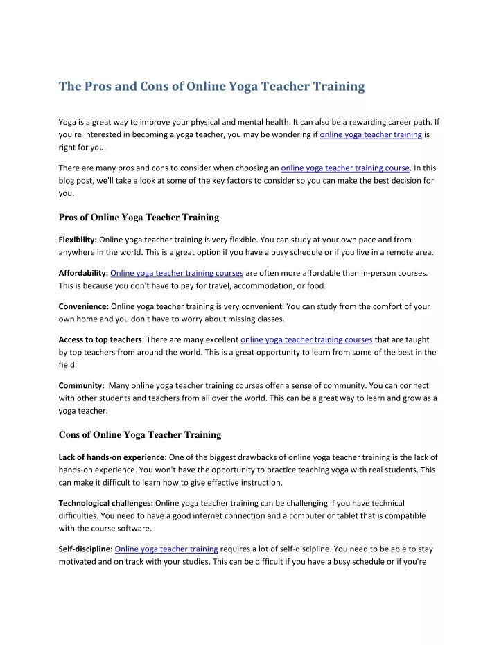 the pros and cons of online yoga teacher training