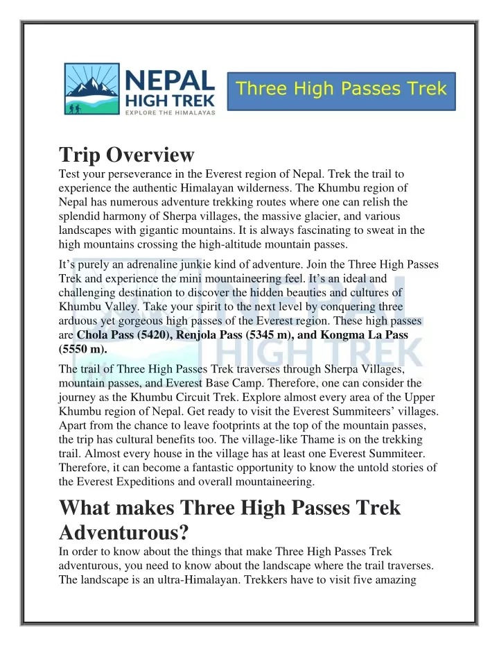 three high passes trek