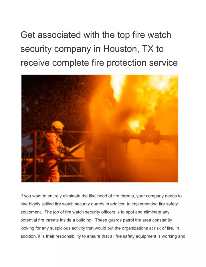 get associated with the top fire watch security