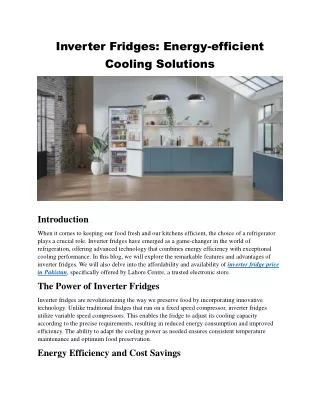Inverter Fridges: Energy-efficient Cooling Solutions
