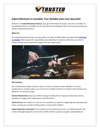 Expert Mechanic in Lonsdale - Your Reliable Auto Care Specialist