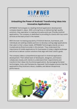 Unleashing the Power of Android Transforming Ideas into Innovative Applications