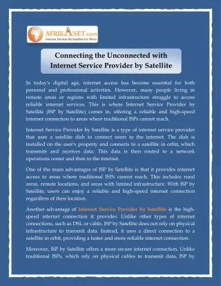 Connecting the Unconnected with Internet Service Provider by Satellite