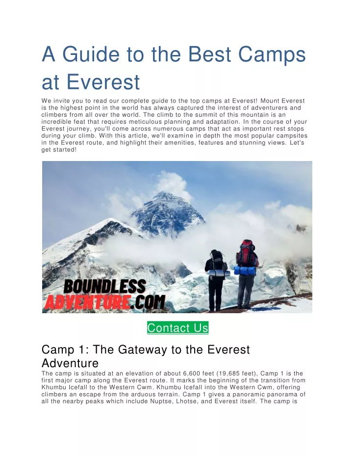 a guide to the best camps at everest