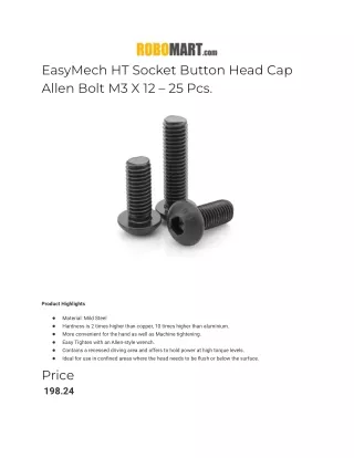 EasyMech HT Socket Button Head Cap Allen Bolt M3 X 12 – 25 Pcs