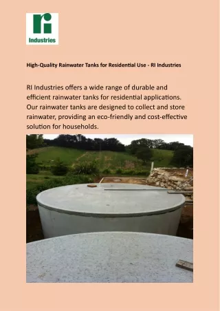 High Quality Rainwater Tanks for Residential Use