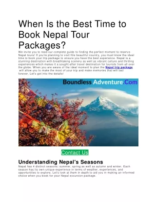 When Is the Best Time to Book Nepal Tour Packages.