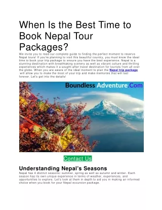 when is the best time to book nepal tour packages