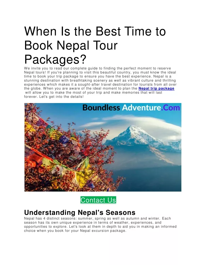 when is the best time to book nepal tour packages