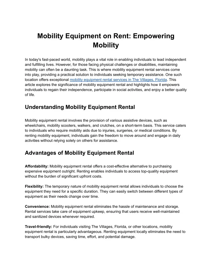 mobility equipment on rent empowering mobility