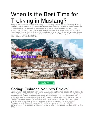 When Is the Best Time for Trekking in Mustang.