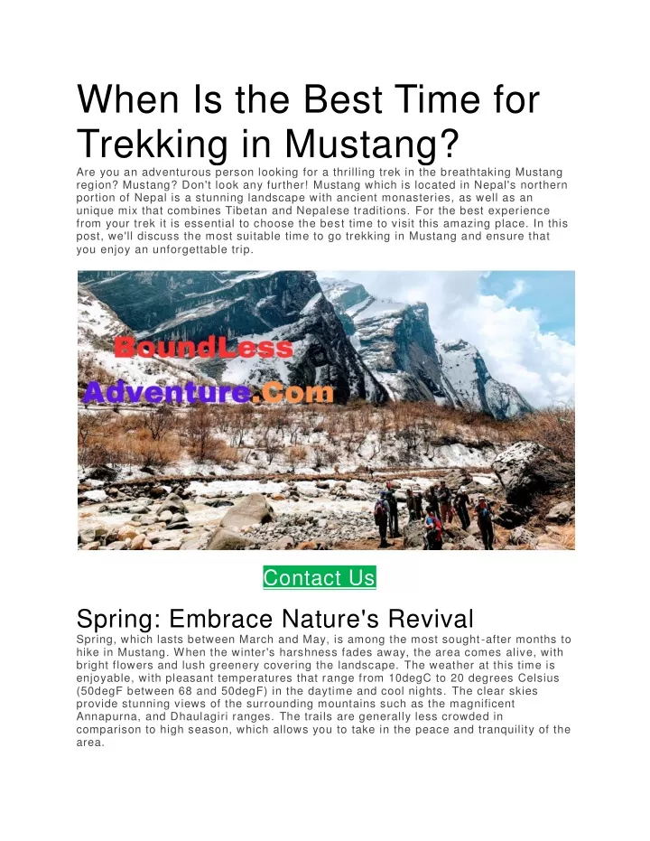 when is the best time for trekking in mustang