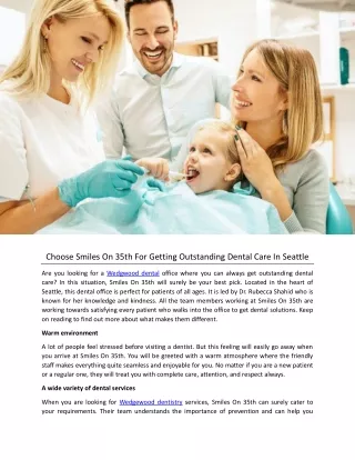 Choose Smiles On 35th For Getting Outstanding Dental Care In Seattle
