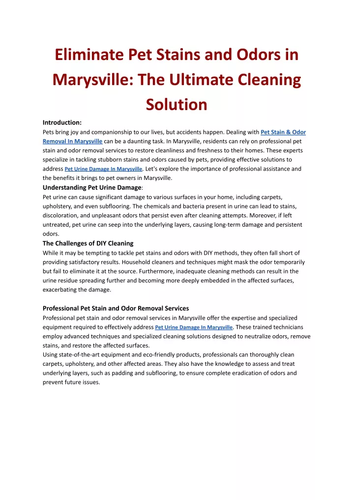 eliminate pet stains and odors in marysville