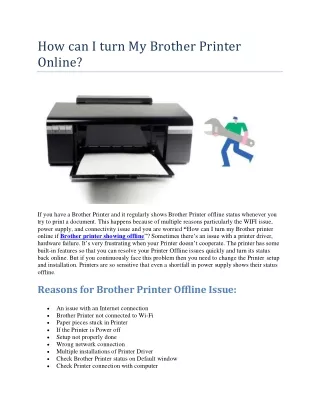 How can I turn My Brother Printer Online?