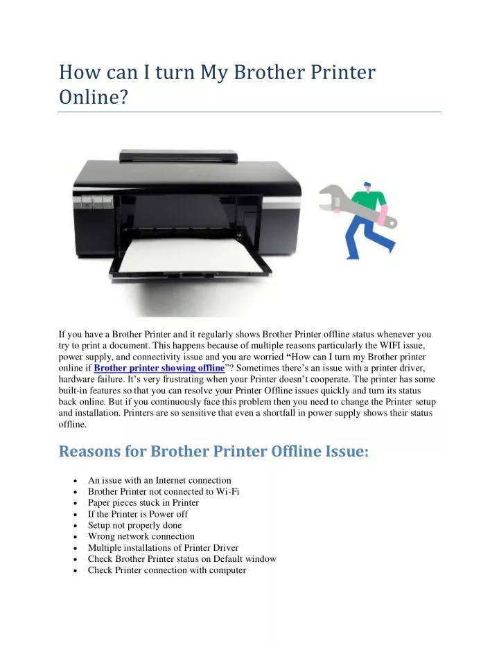 how can i turn my brother printer online