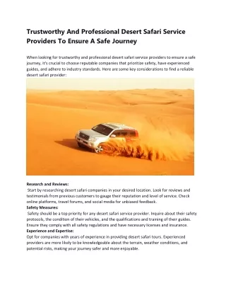 Trustworthy And Professional Desert Safari Service Providers To Ensure A Safe Journey