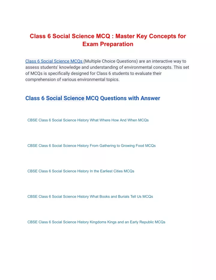 class 6 social science mcq master key concepts