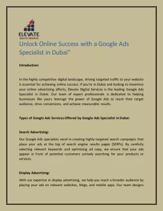 Google Ads Specialist in Dubai