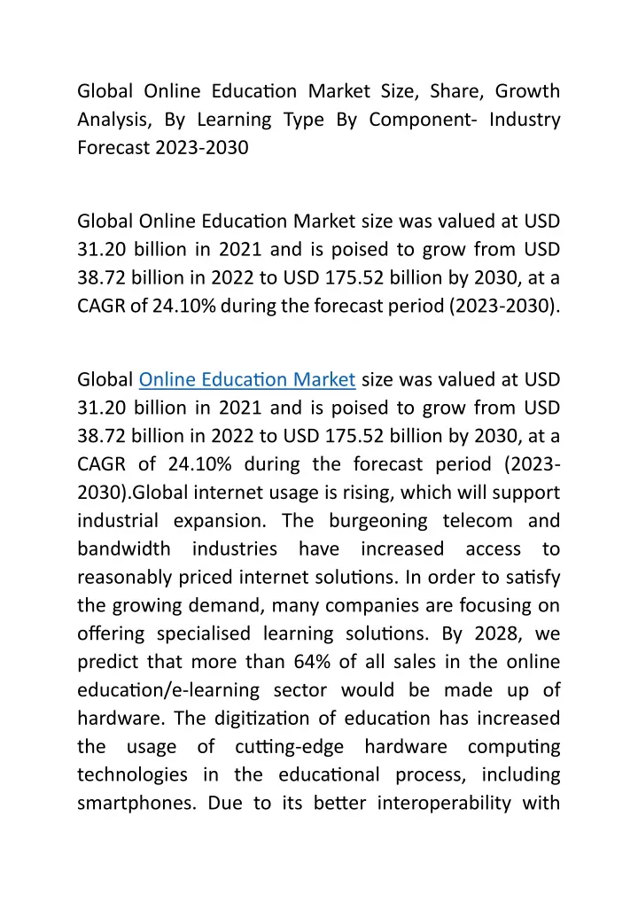 global online education market size share growth