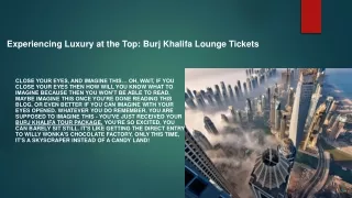 Experiencing Luxury at the Top: Burj Khalifa Lounge Tickets