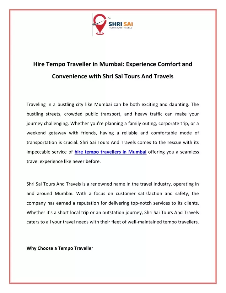 hire tempo traveller in mumbai experience comfort