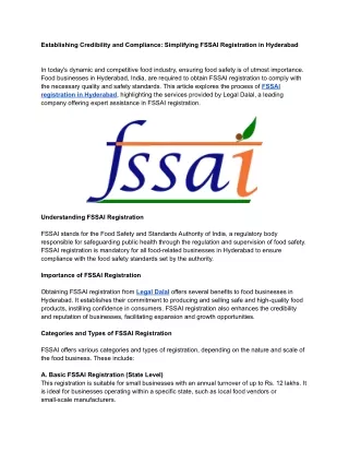 Establishing Credibility and Compliance: Simplifying FSSAI Registration in Hyder