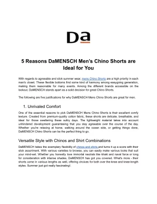 5 Reasons DaMENSCH Men’s Chino Shorts are Ideal for You
